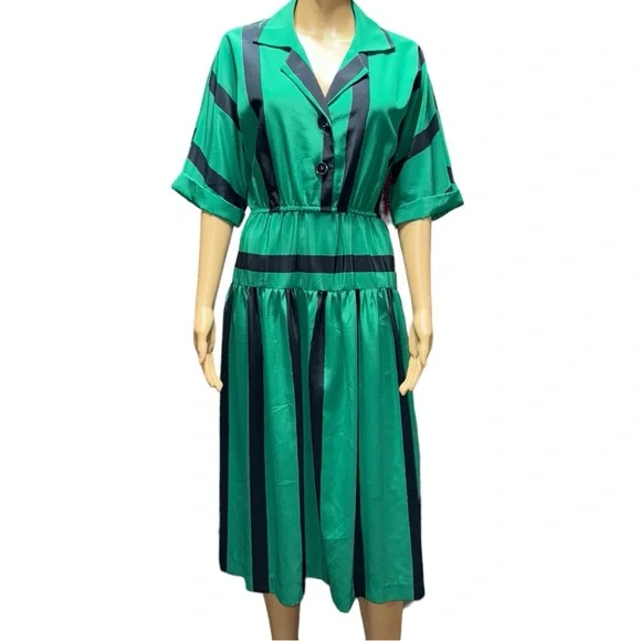 dawn joy fashions | Dresses | Vintage Dawn Joy Fashions Dress Womens Size  78 Green Black 98s | Poshmark